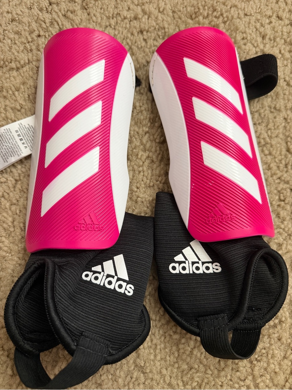 Adidas Shinguards in Pink and White with Black Sleeves- Girls